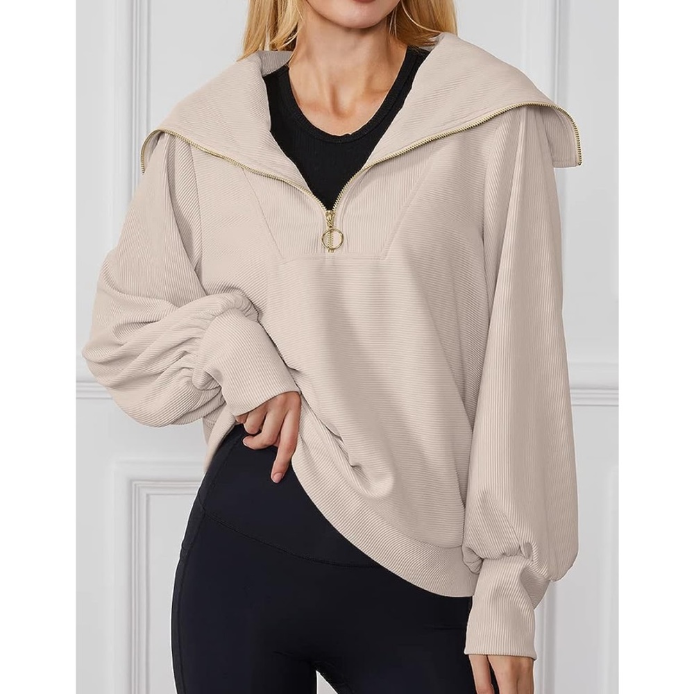 Trendy Queen Half Zip Pullover Sweatshirt Size Large NEW Beige - Picture 8 of 14